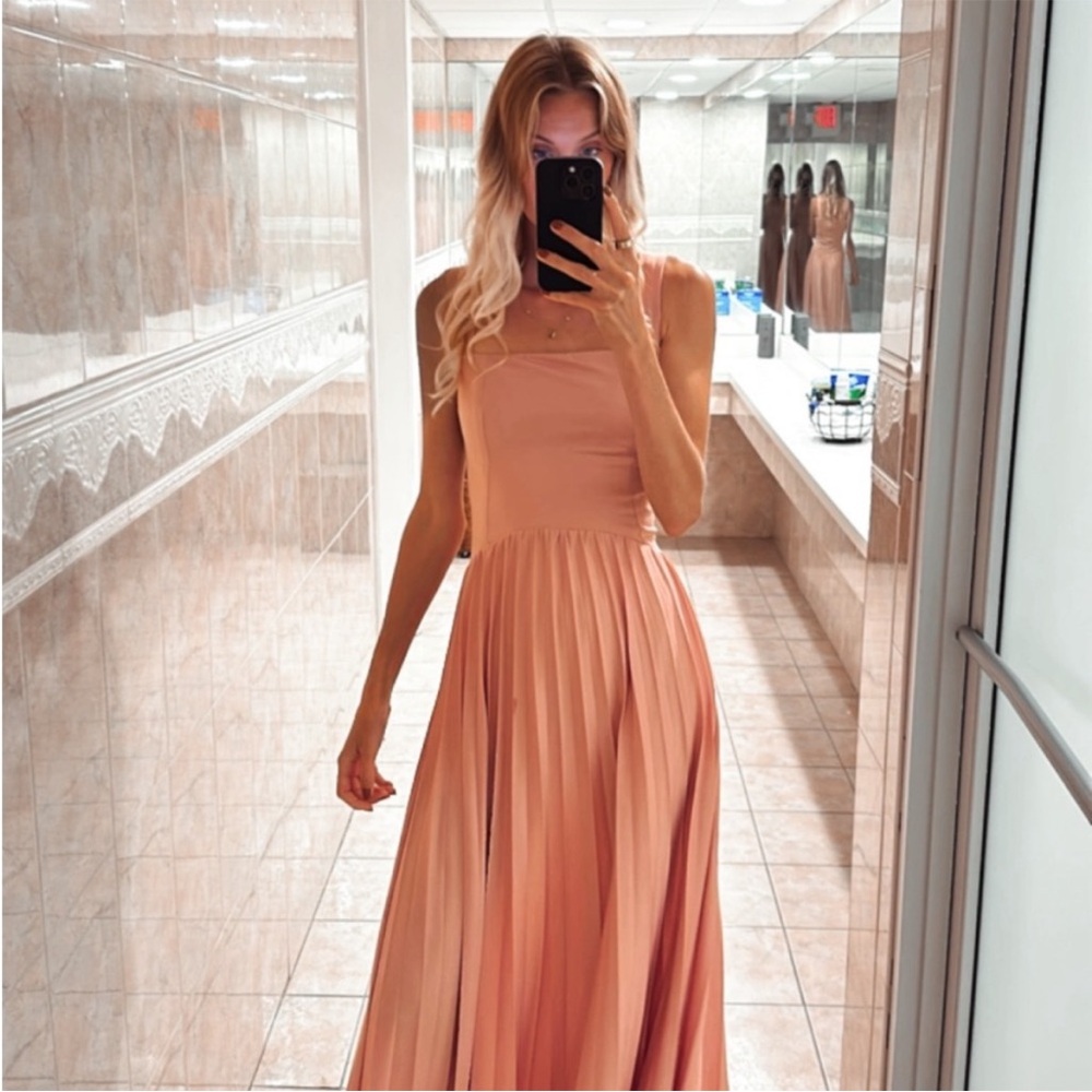 Pleated Pink Maxi Dress